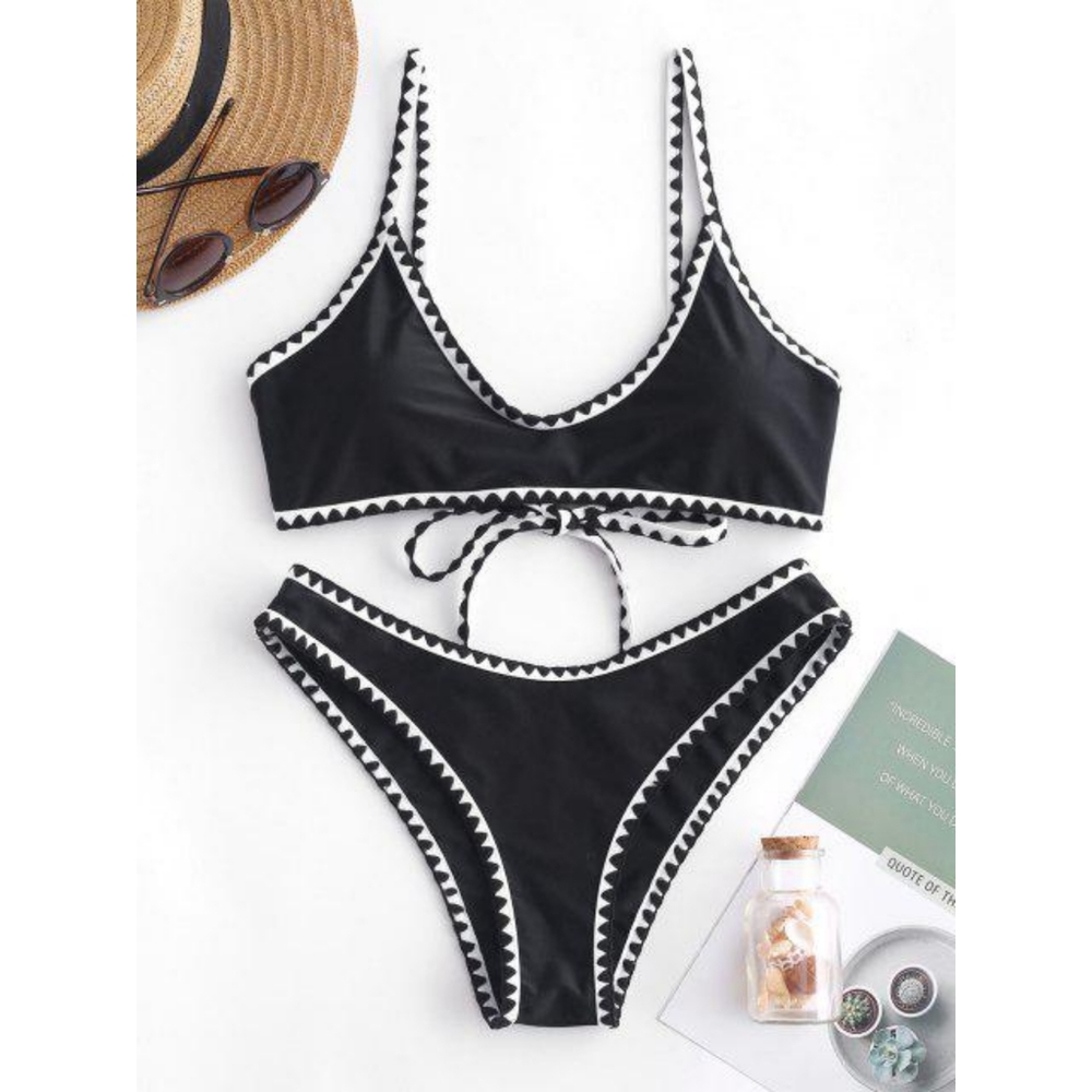 NWT • zaful contrast trim crochet whip stitch bikini set | XL US10